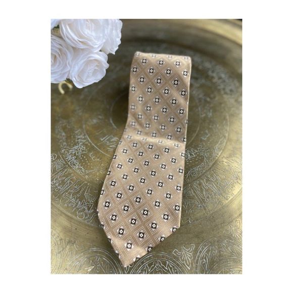 Donald Trump Signature Silk Neck Tie Gold Brown Geometric - Picture 3 of 5